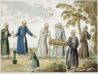 Jeux et hommes buvant du thé en Chine