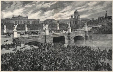 Les ouvriers allemands, émeutiers à Berlin, sont dispersés par la police pour permettre le passage du Kaiser Wilhelm