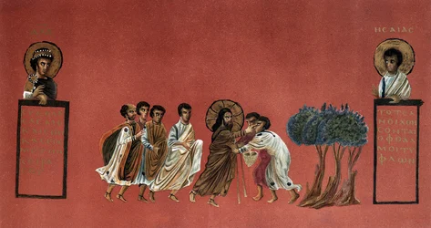 Évangile de Saint Matthieu - Miracle de Jésus guérissant les deux aveugles de Jéricho, Gravure du 19e siècle d