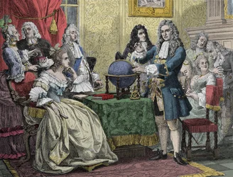 Gottfried Wilhelm Leibniz (1646-1716) visitant la reine Sophie Charlotte de Prusse (Sophie-Charlotte de Hanovre)