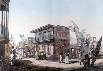 Bâtiments hindous : rue de la ville de Calcutta (Kolkata), Inde