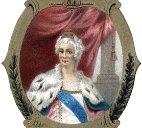 Histoire de la Russie : Portrait de Catherine II de Russie (1729-1796). Chromolithographie de la fin du XIXe siècle.