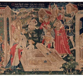 Histoire de Saint Piat et Saint Éleuthère, Scène 12 : La résurrection de la fille du tribun (Comment Jésus-Christ réclama le bon saint et ressuscita par chy la fille de tribun présent son père et le commun).