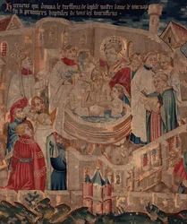 Histoire de Saint Piat et Saint Éleuthère, Scène 6 (détail). Scène de baptême.