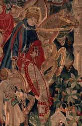 Histoire de Saint Piat et Saint Éleuthère, Scène 8, (détail) centre. Cavaliers.