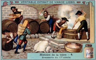 Histoire de la bière : brasserie au 18e siècle - autocollant publicitaire Liebig