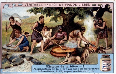 Histoire de la bière : préparation de la bière avec des pierres chaudes à l