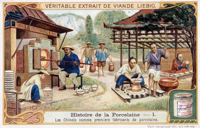 Histoire de la porcelaine : les Chinois comme premiers fabricants de porcelaine - chromolithographie Liebig