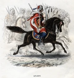 Spahis à cheval. Gravure de 1844.