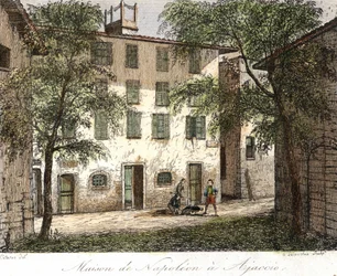 Maison de Napoléon à Ajaccio - Gravure en couleur du XIXe siècle