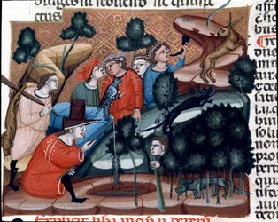 Scènes de chasse Miniature tirée du Code Justinien (Codex Justinianus), une collection de lois et d