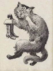 Illustration pour « Le Chat Botté », conte de Charles Perrault (1628-1703), écrivain français. Illustration anonyme. Imagerie Marcel Vagne, Jarville Nancy, sans date (fin XIXe siècle)