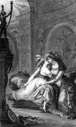 Illustration des "Liaisons dangereuses" de Choderlos de Laclos (1741 - 1803) : scène de libertinage entre deux femmes.