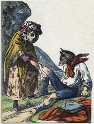 Illustration du conte "Bonne Maman Mouton". Dans "Contes de la maison pour les petits". Gravure anonyme du 19ème siècle