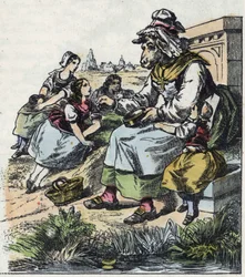 Illustration du conte « Bonne Maman Mouton ». Dans « Contes de la maison pour les petits ». Gravure anonyme du XIXe siècle