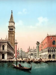 Illustration représentant la place Saint-Marc à Venise. Photochrome de la fin du 19e siècle