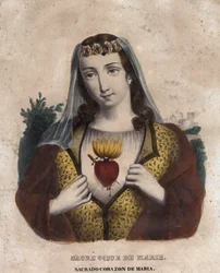 Cœur Immaculé de Marie - Image religieuse du Sacré-Cœur de Marie - gravure du 19ème siècle - Sagrado corazon de Maria - Inmaculado Corazon de Maria