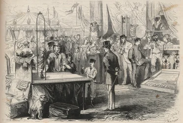 Le prince impérial Eugène Louis Joseph (1856-1879) à la fête de Fontainebleau. Il essaie de décoiffer une marionnette à l