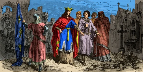 En 1186, Philippe Auguste (1165-1223) ordonne de paver les rues de Paris, Gravure du 19ème siècle