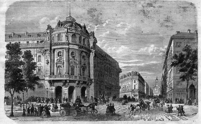 Inauguration du nouveau Théâtre du Vaudeville à Paris, au coin du boulevard des Capucines et de la chaussée d