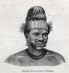 Peuples indigènes de Nouvelle-Guinée : natif de la rivière Utamate. Gravure dans "L