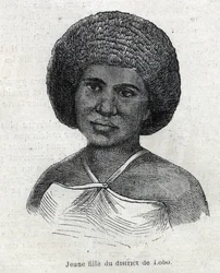 Peuples indigènes de Nouvelle-Guinée : jeune fille de Lobo. Gravure dans "L