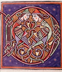 Lettre initiale D avec créatures imaginaires