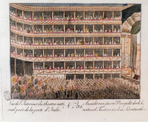 Vue intérieure du Théâtre national près de la porte de Carinthie à Vienne, Autriche. Gravure de 1815. Collection particulière