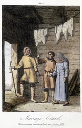 Intermédiaire marchandant une jeune fille pour un mariage Ostiak (Khanty ou Khante) (tribu de chasseurs paléosibériens établie dans la région forestière de la vallée moyenne de l