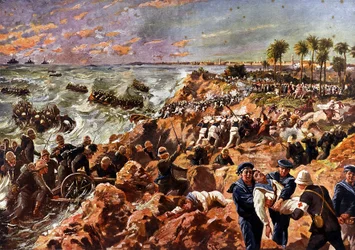 Guerre italo-turque (Italo Turca) (1911-1912) : Débarquement des troupes italiennes et bataille de Benghazi (Bengasi, Libye) le 11 octobre.