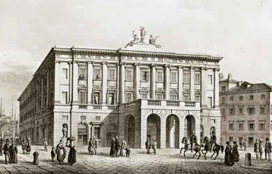 Italie, Trieste, vue du Teatro Grande, gravure