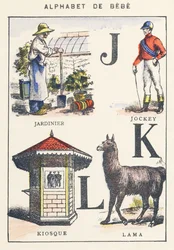 J K L: jardinier, jockey, kiosque, lama