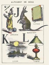 J K L: jongleur, kangourou, livre, lune, lampe