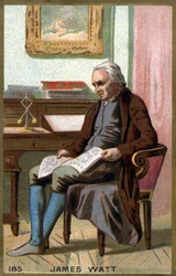 James Watt (1736 -1819) dans son bureau. Chromolithographie du 19ème siècle