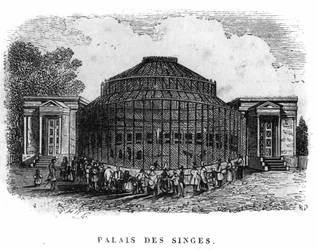 Jardin des Plantes à Paris en 1861 : palais des singes.