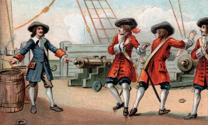 Jean Bart (1650-1702), commandant naval et corsaire français, menaçant de faire sauter son navire - Le corsaire Jean Bart (1650-1702) menace un corsaire anglais qui l