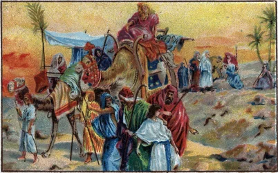 Joseph vendu par ses frères (Genèse 37.1-36) - Chromolithographie de la fin du 19ème siècle.