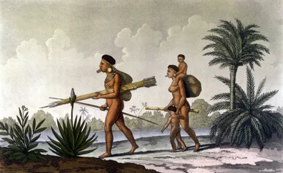 Kerengnatnuck, chef des Botocudos, et sa famille (Brésil) - dans « Le costume ancien et moderne » de Ferrario, éd. Milan