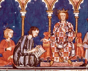 Le roi Alphonse X le sage assiste un scribe (détail)