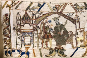 Le roi Édouard le Confesseur envoie Harold en Normandie, tapisserie de Bayeux