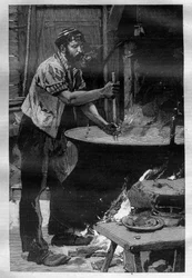 La fabrication du fromage de Gruyère - Gravure dans « La Science française ».
