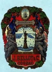 Étiquette «Independence - J. Bellot & C°. Cognac» (Statue de la Liberté)
