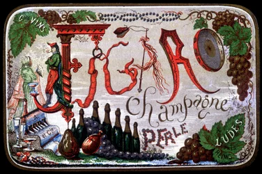 Étiquette de Figaro Champagne Perle, 19ème siècle