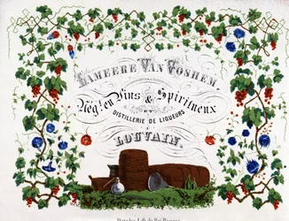 Étiquette de Lameere Van Voshem, marchand belge de vins et spiritueux. 1880