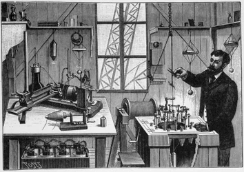 Laboratoire de Gustave Eiffel sur la deuxième plateforme de la tour - gravure