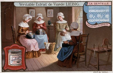 Atelier de dentelle, Valenciennes, publicité Liebig vers 1895