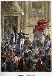 Lamartine (1790 - 1869), refusant le drapeau rouge pour le drapeau tricolore, à l