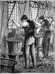 Grandes industries anglaises : Filature de coton de Walter Evans en Angleterre en 1863. Fabrication de bobines.