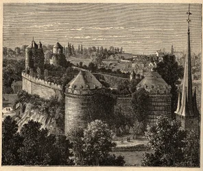 Le Château à Fougères - Bretagne - France - gravure dans « PATRIE » - DESCRIPTION PICTURESQUE DE LA FRANCE EN 6 VOLUMES PAR LUCIEN HUARD - fin 19ème siècle