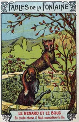 Le Renard et le Bouc - Fables de Jean de La Fontaine (1621-95) - Chromolithographie de la fin du 19e siècle Collection privée